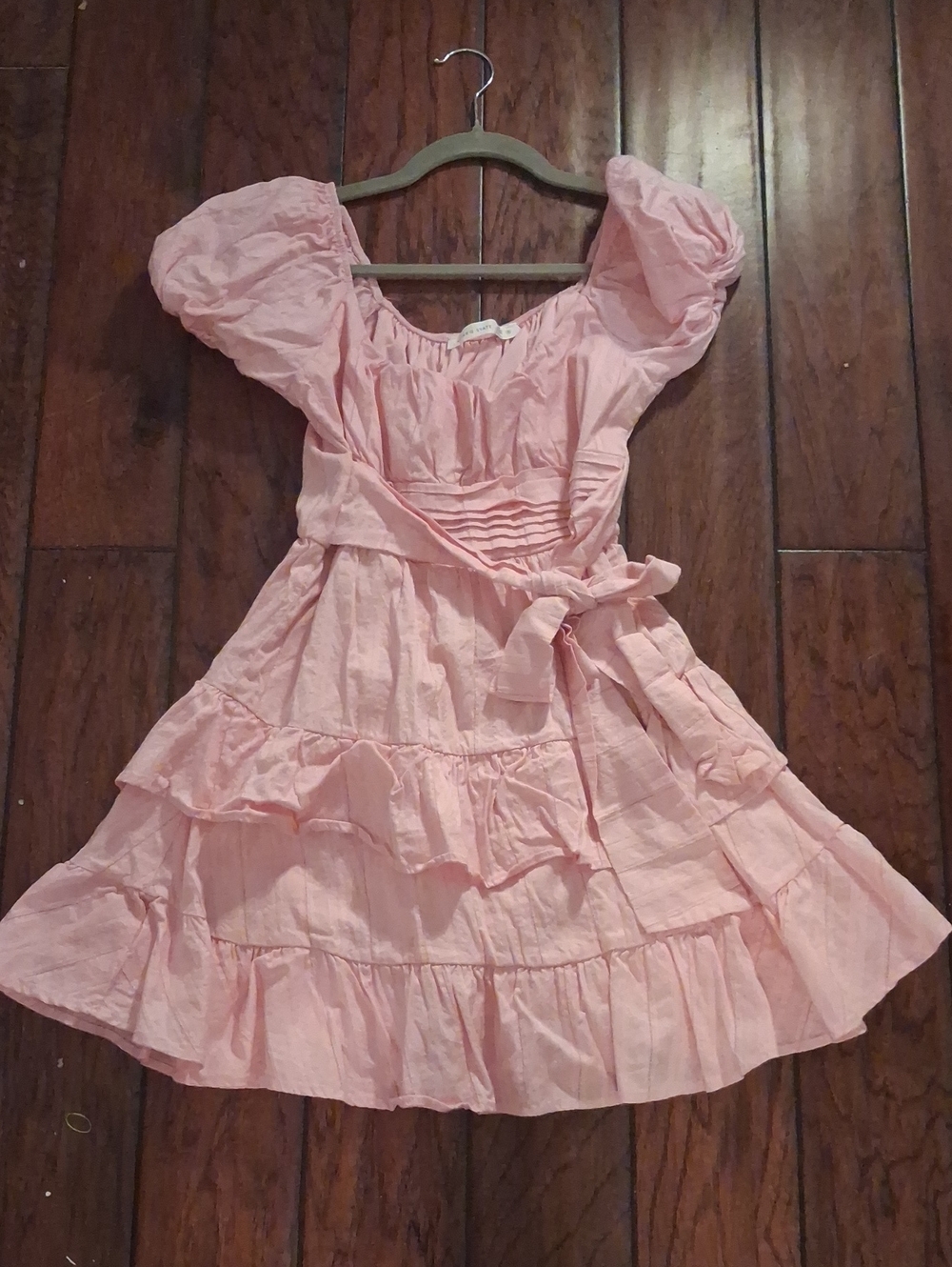 Altar'd State Light Pink Puff-Sleeve Tiered Mini Dress